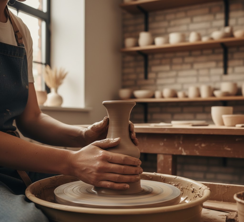 Artisan working on pottery project in studio